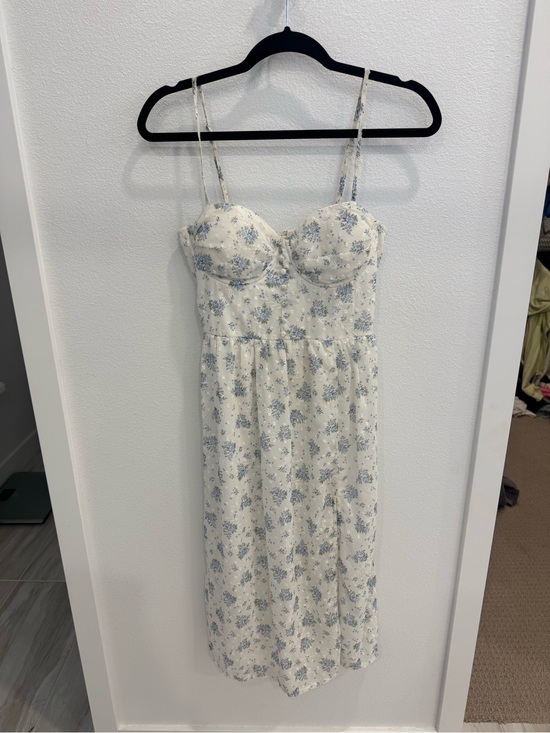 Windsor Dresses & Skirts - Windsor Cream Midi Dress with Blue Floral Print